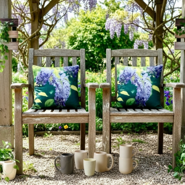 2 Wisteria Cushion Covers and 2 Ceramic Mugs