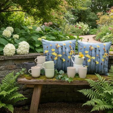 2 Deosai Poppy Cushion Covers and 2 Ceramic Mugs